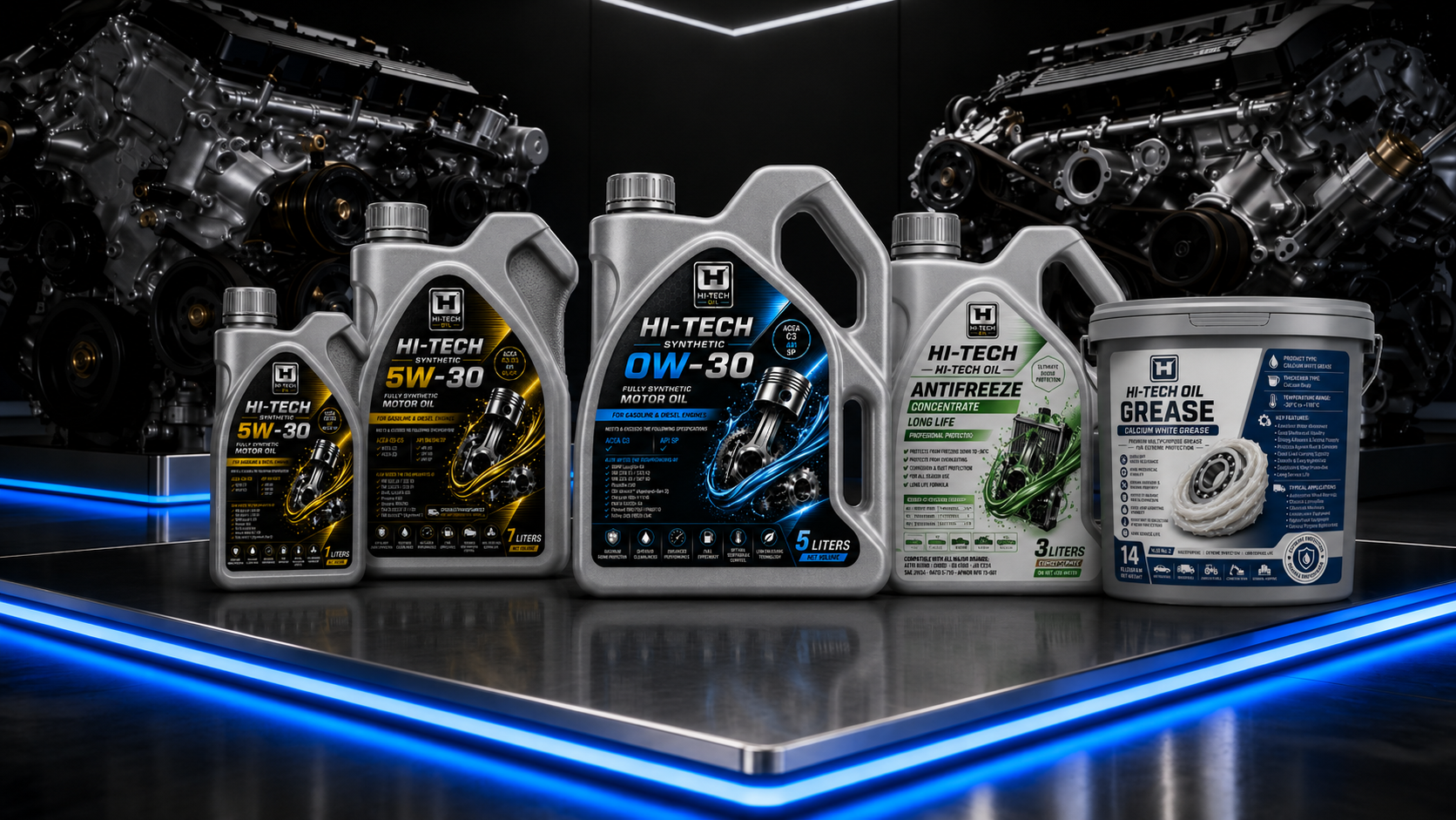 HI-TECH flagship lubricant product family display