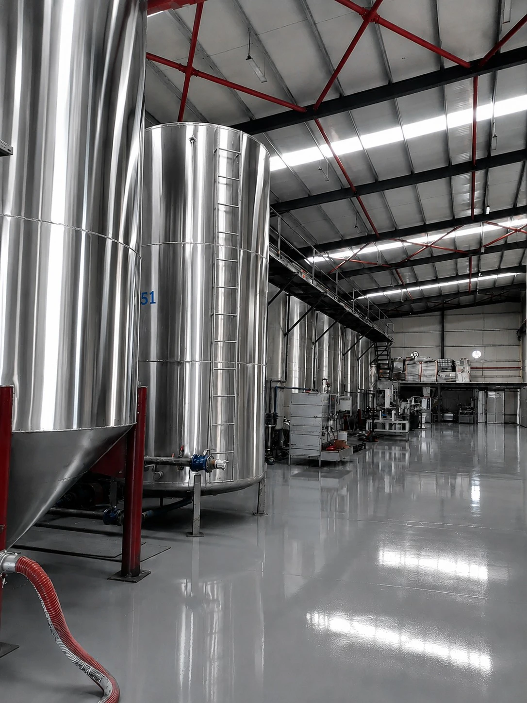 Large storage tanks inside the Yokohama motor oil facility